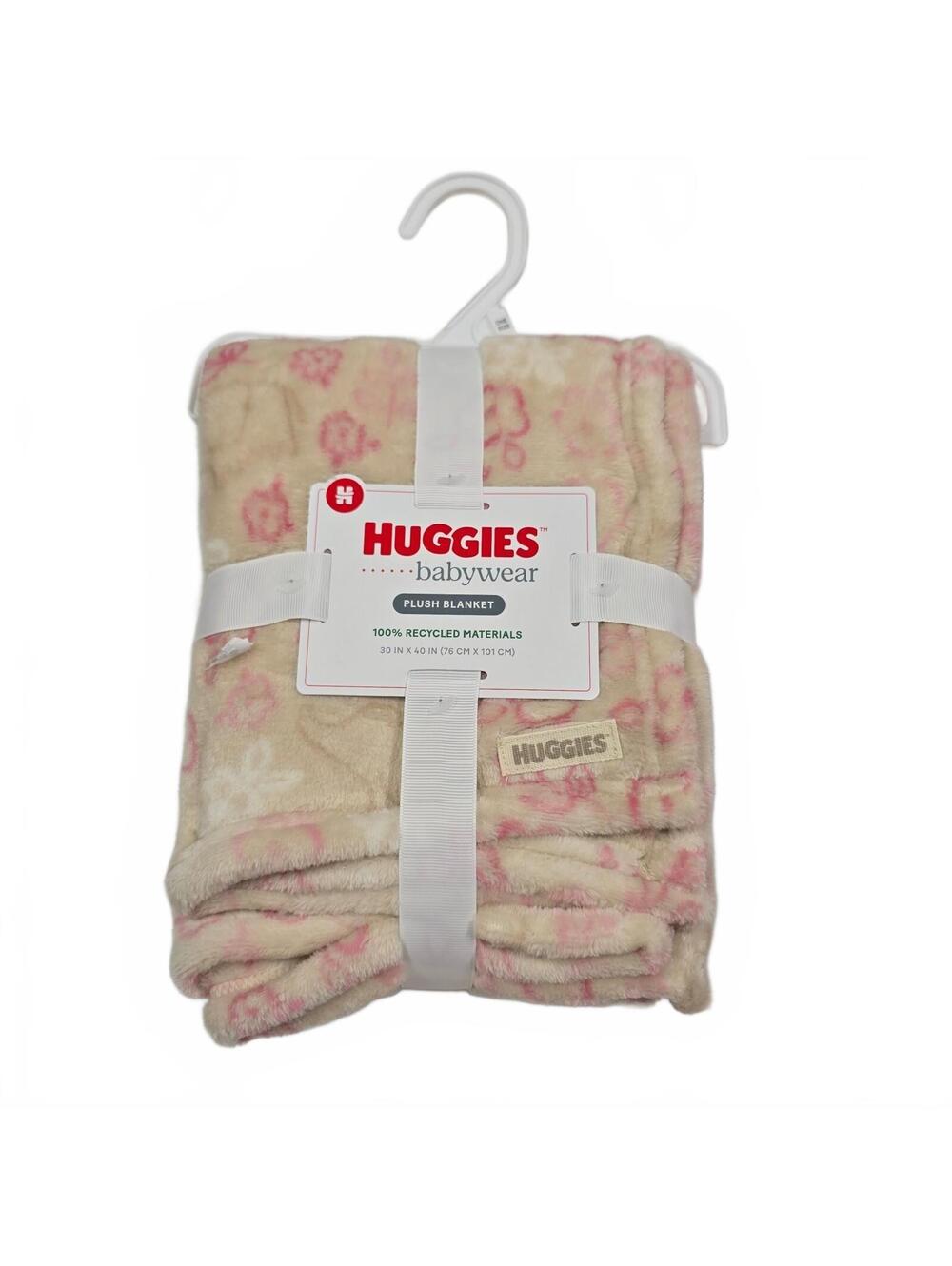 Huggies Baby Cream White Tan Pink Flower Baby Soft Plush Fleece Blanket 30x40"